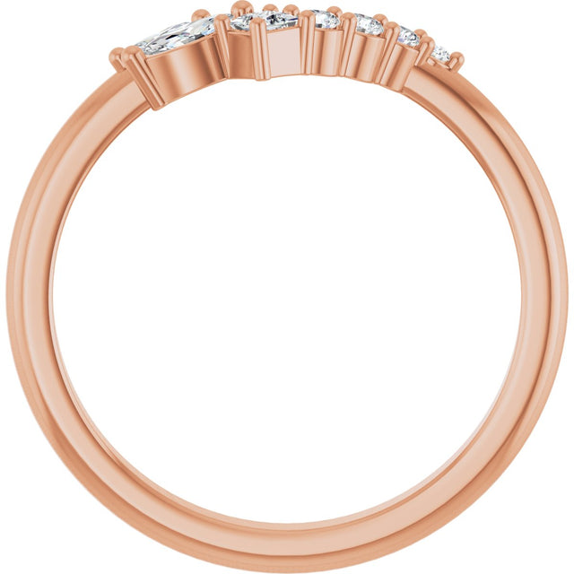 14K Gold Natural Diamond Accented Contour Band II - Rose Gold - view 2