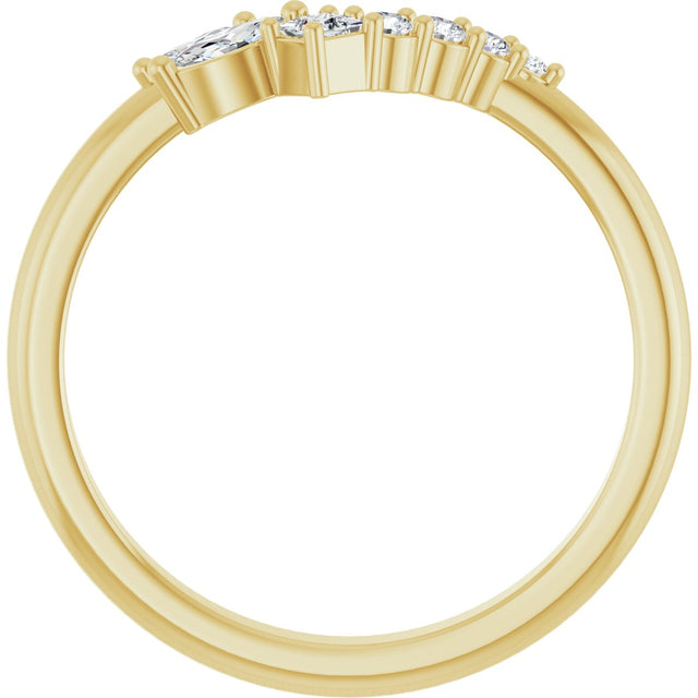 14K Gold Marquise Lab-Grown Diamond Accented Contour Band – 4mm Stones - Yellow Gold - view 2
