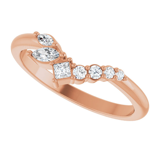 14K Gold Natural Diamond Accented Contour Band II - Rose Gold - view 5