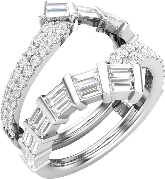 14K Gold Straight Baguette Lab-Grown Diamond Ring Guard – 3mm Stones - White Gold