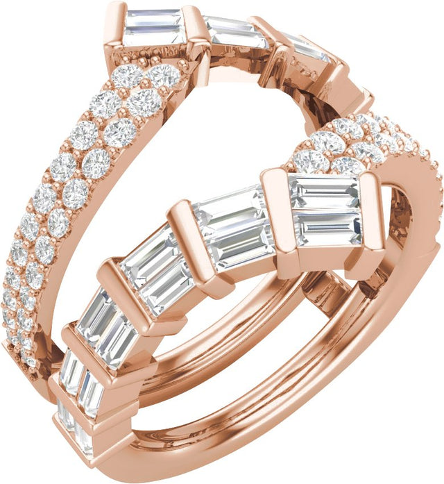 14K Gold Straight Baguette Lab-Grown Diamond Ring Guard – 3mm Stones - Rose Gold