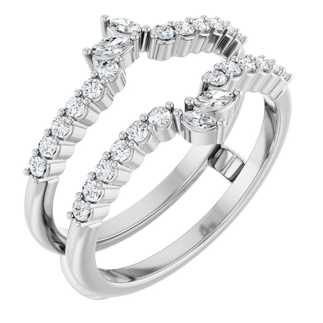 14K Gold Marquise Natural Diamond Ring Guard - White Gold