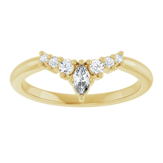 14K Gold Marquise Lab-Grown Diamond Accented Contour Band – 4x2mm - Yellow Gold - view 3