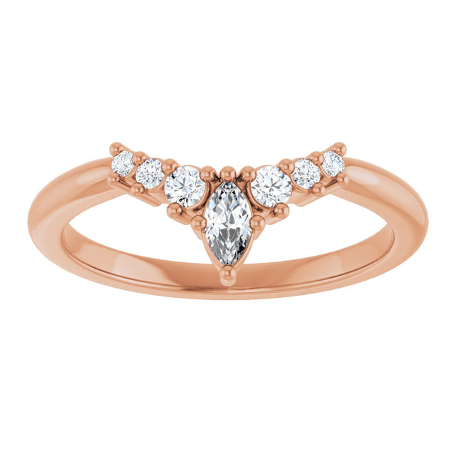 14K Gold Marquise Lab-Grown Diamond Accented Contour Band – 4x2mm - Rose Gold - view 3