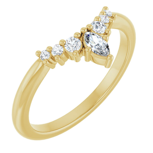 14K Gold Marquise Natural Diamond Accented Contour Band – 4x2mm - Yellow Gold