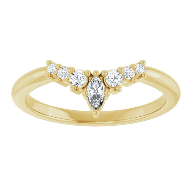 14K Gold Marquise Lab-Grown Diamond Accented Contour Band – 4x2mm - Yellow Gold - view 3