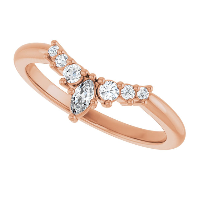 14K Gold Marquise Lab-Grown Diamond Accented Contour Band – 4x2mm - Rose Gold - view 5