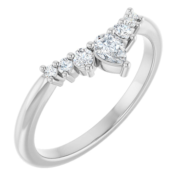 14K Gold Marquise Natural Diamond Accented Contour Band – 4x2mm - White Gold
