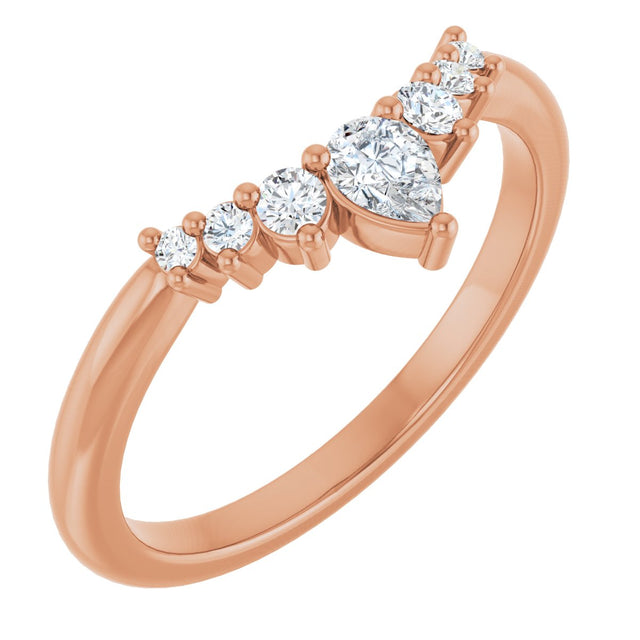 14K Gold Marquise Natural Diamond Accented Contour Band – 4x2mm - Rose Gold