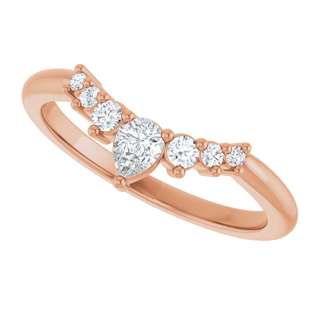 14K Gold Marquise Natural Diamond Accented Contour Band – 4x2mm - Rose Gold - view 5