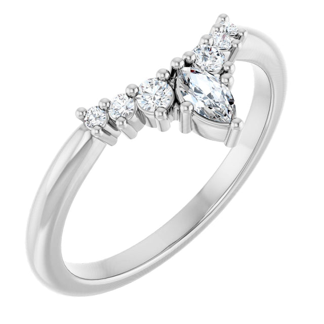 14K Gold Marquise Natural Diamond Accented Contour Band – 4x2mm - White Gold