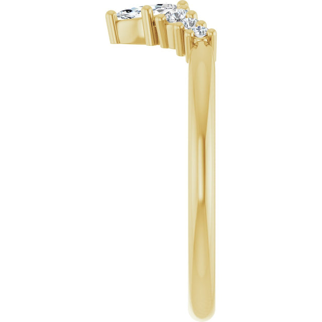 14K Gold Marquise Natural Diamond Accented Contour Band – 4x2mm - Yellow Gold - view 4