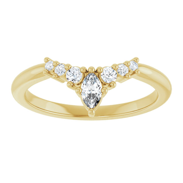 14K Gold Marquise Lab-Grown Diamond Accented Contour Band – 4x2mm - Yellow Gold - view 3