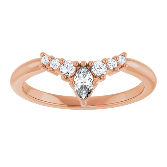 14K Gold Marquise Lab-Grown Diamond Accented Contour Band – 4x2mm - Rose Gold - view 3