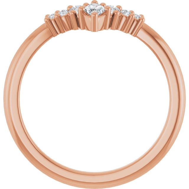 14K Gold Marquise Natural Diamond Accented Contour Band – 4x2mm - Rose Gold - view 2