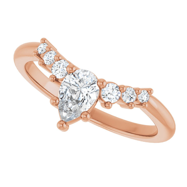 14K Gold Marquise Natural Diamond Accented Contour Band – 4x2mm - Rose Gold - view 5