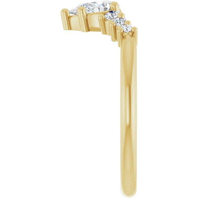 14K Gold Marquise Natural Diamond Accented Contour Band – 4x2mm - Yellow Gold - view 4