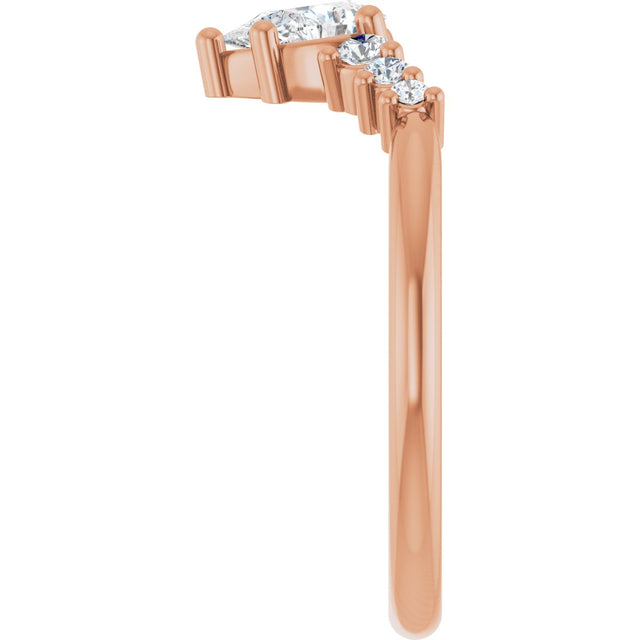 14K Gold Marquise Natural Diamond Accented Contour Band – 4x2mm - Rose Gold - view 4