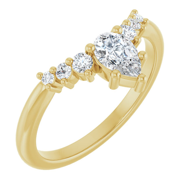 14K Gold Marquise Natural Diamond Accented Contour Band – 4x2mm - Yellow Gold