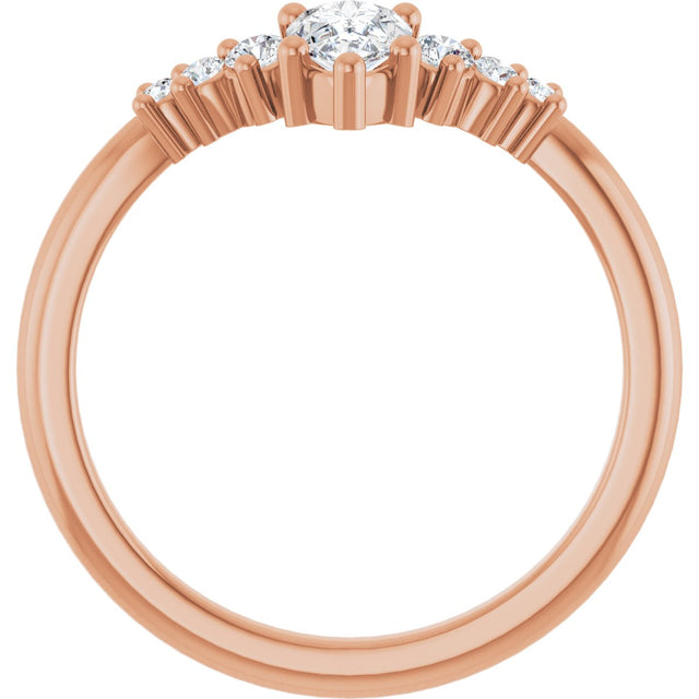 14K Gold Marquise Natural Diamond Accented Contour Band – 4x2mm - Rose Gold - view 2