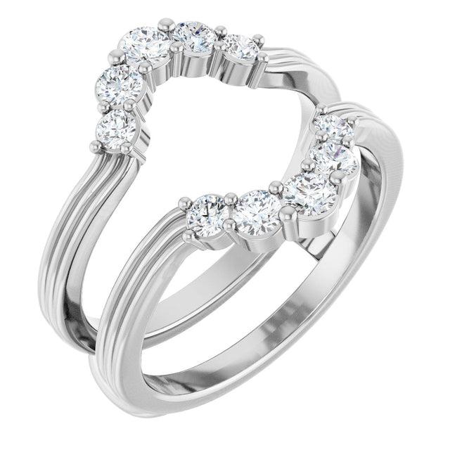Platinum Round Lab-Grown Diamond Grooved Accented Ring Guard