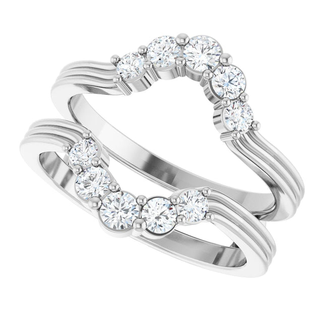 Platinum Round Lab-Grown Diamond Grooved Accented Ring Guard - view 5