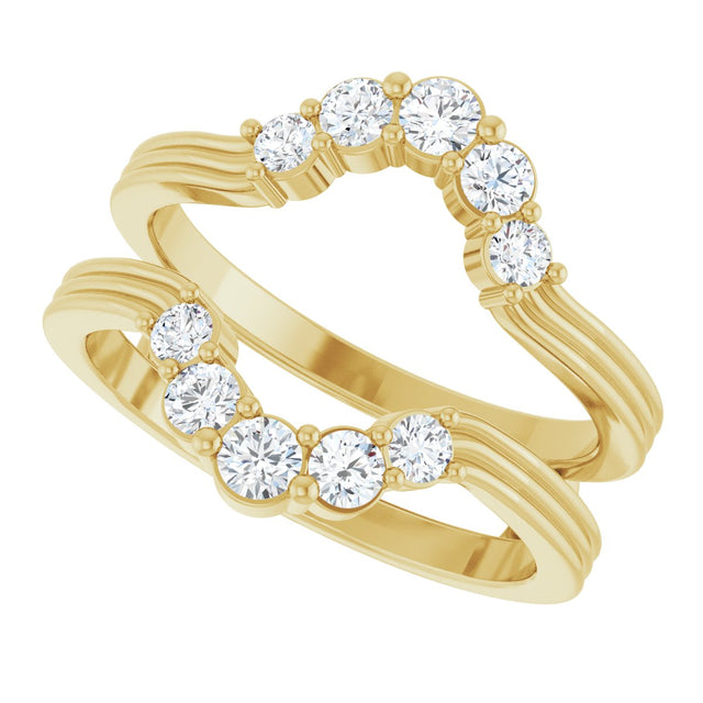 14K Gold Round Lab-Grown Diamond Grooved Accented Ring Guard - Yellow Gold - view 5