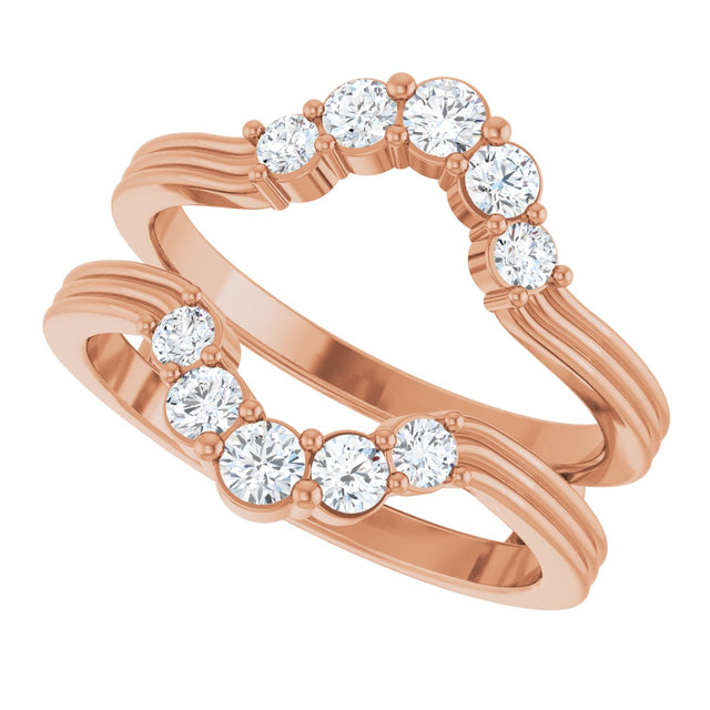 14K Gold Round Natural Diamond Grooved Accented Ring Guard - Rose Gold - view 5