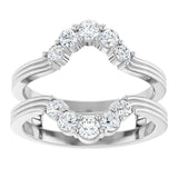 Platinum Round Natural Diamond Grooved Accented Ring Guard - view 3