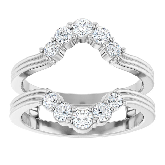 Platinum Round Natural Diamond Grooved Accented Ring Guard - view 3