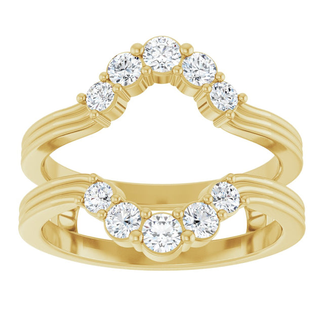 14K Gold Round Lab-Grown Diamond Grooved Accented Ring Guard - Yellow Gold - view 3