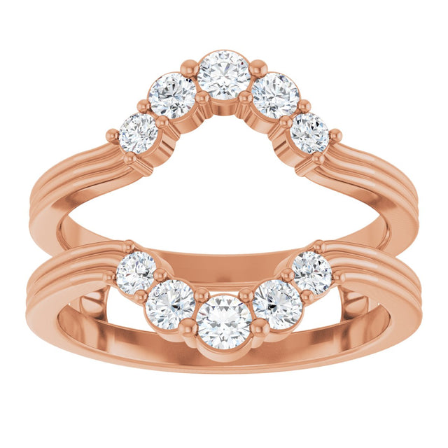 14K Gold Round Lab-Grown Diamond Grooved Accented Ring Guard - Rose Gold - view 3