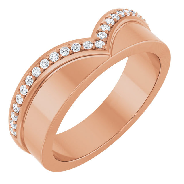 14K Gold Round Natural Diamond Contour Band No. 2 - Rose Gold
