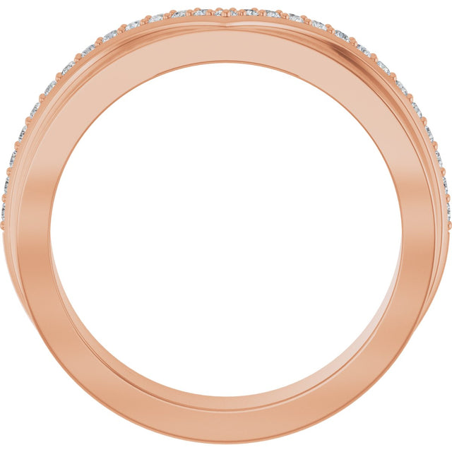 14K Gold Round Natural Diamond Contour Band No. 2 - Rose Gold - view 2
