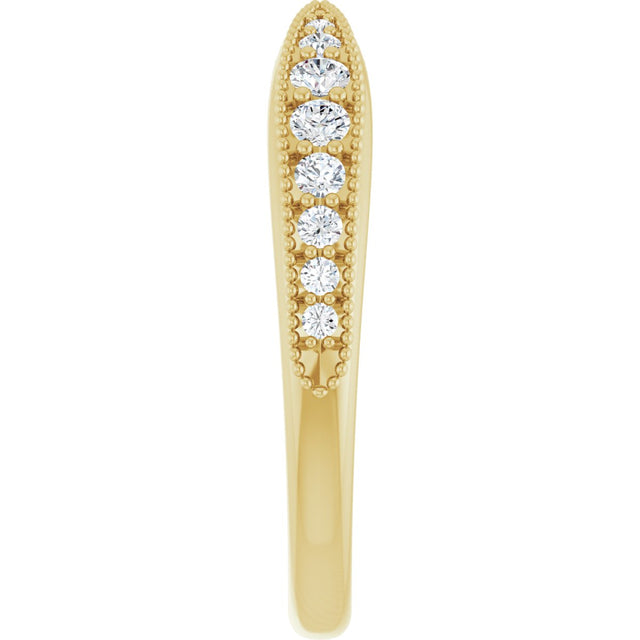 14K Gold Round Natural Diamond Milgrain Edge Accented Contour Band II - Yellow Gold - view 4