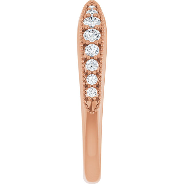 14K Gold Round Lab-Grown Diamond Milgrain Edge Accented Contour Band II No. 2 - Rose Gold - view 4