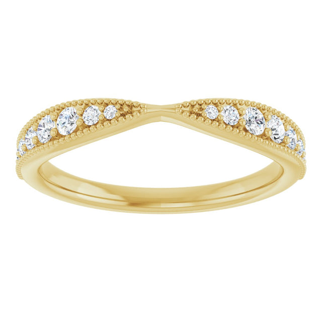 14K Gold Round Lab-Grown Diamond Milgrain Edge Accented Contour Band II No. 2 - Yellow Gold - view 3
