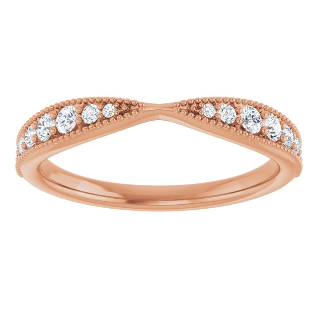 14K Gold Round Lab-Grown Diamond Milgrain Edge Accented Contour Band II No. 2 - Rose Gold - view 3