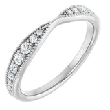 14K Gold Round Natural Diamond Milgrain Edge Accented Contour Band II - White Gold