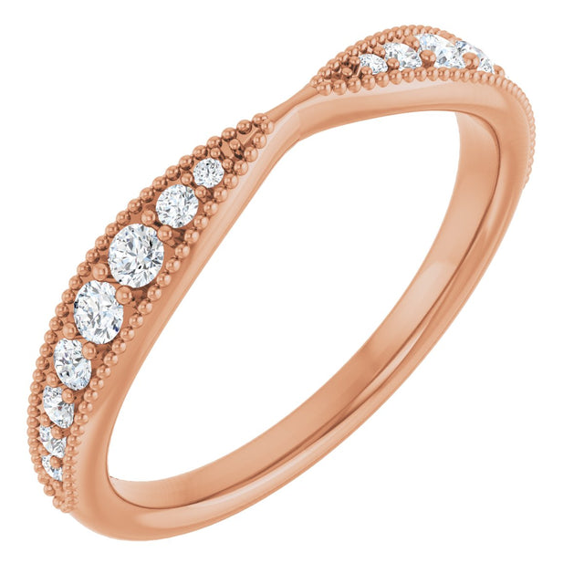 14K Gold Round Lab-Grown Diamond Milgrain Edge Accented Contour Band II No. 2 - Rose Gold