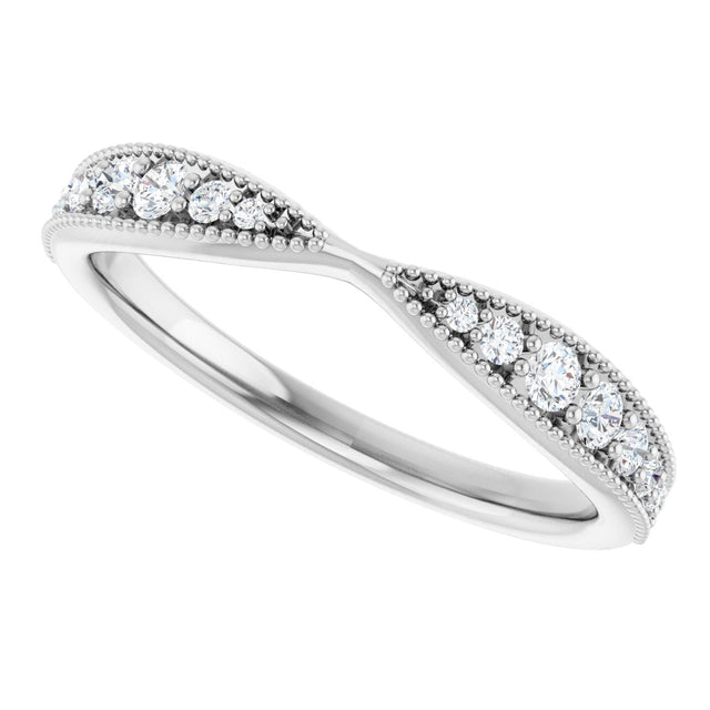 Platinum Round Natural Diamond Milgrain Edge Accented Contour Band II - view 5