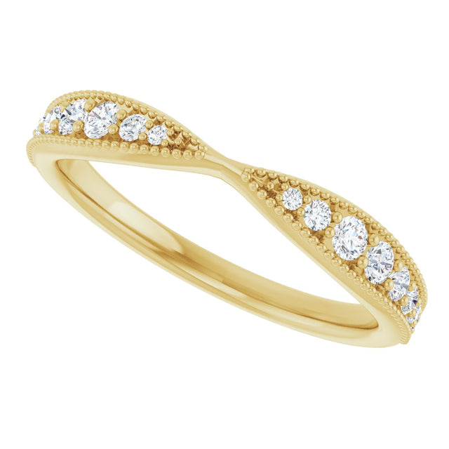 14K Gold Round Lab-Grown Diamond Milgrain Edge Accented Contour Band II No. 2 - Yellow Gold - view 5
