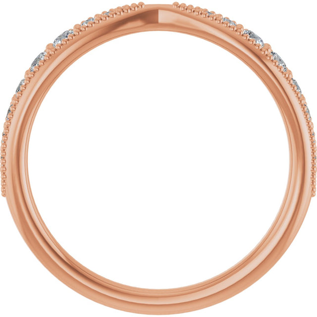 14K Gold Round Lab-Grown Diamond Milgrain Edge Accented Contour Band II No. 2 - Rose Gold - view 2