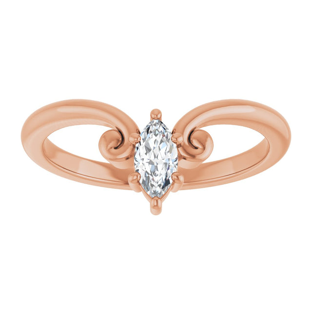 14K Gold Marquise Natural Diamond Contour Band – 4x3mm - Rose Gold - view 3