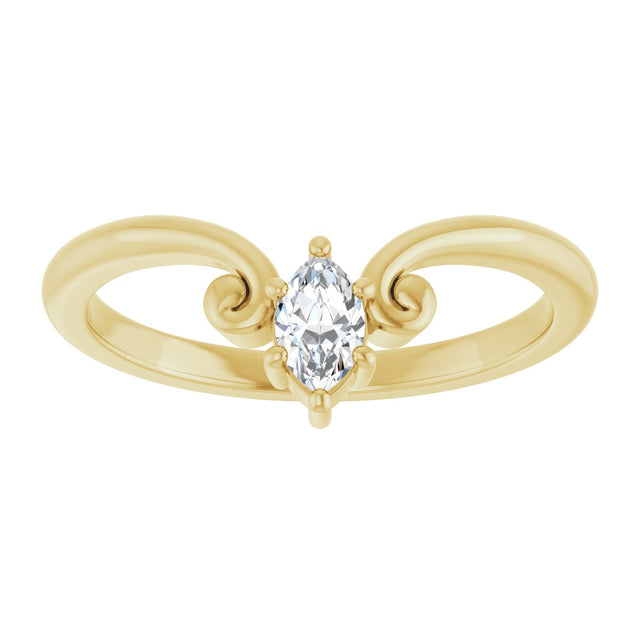 14K Gold Marquise Natural Diamond Contour Band – 4x3mm - Yellow Gold - view 3