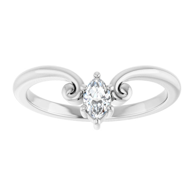 14K Gold Marquise Natural Diamond Contour Band – 4x3mm - White Gold - view 3