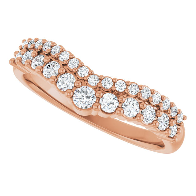14K Gold Round Natural Diamond Contour Band No. 3 - Rose Gold - view 5