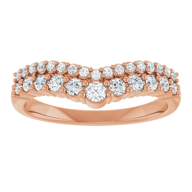 14K Gold Round Lab-Grown Diamond Contour Band V - Rose Gold - view 3