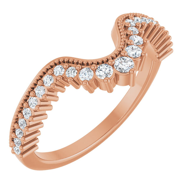 14K Gold Round Natural Diamond Milgrain Edge Accented Contour Band IV - Rose Gold