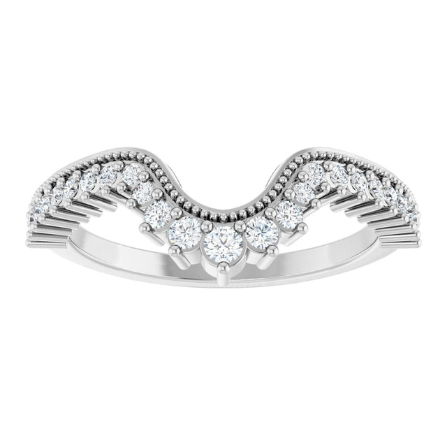 14K Gold Round Natural Diamond Milgrain Edge Accented Contour Band IV - White Gold - view 3
